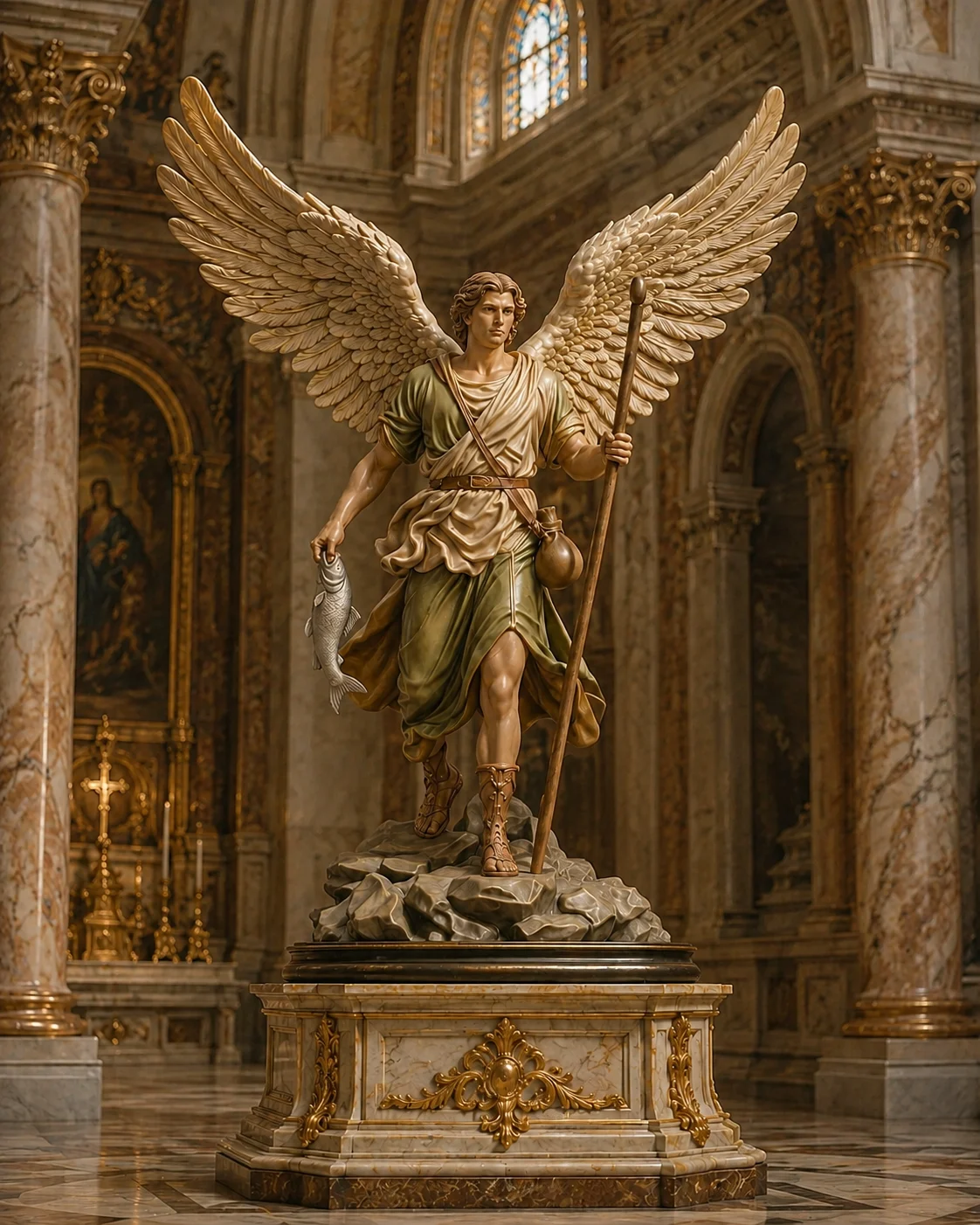 Archangel Raphael Solo Statue | Healing Angel with Fish and Staff ...